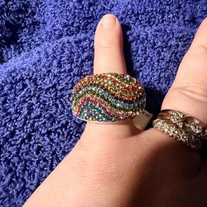 Sterling silver Multicolor Crystal Wave Ring